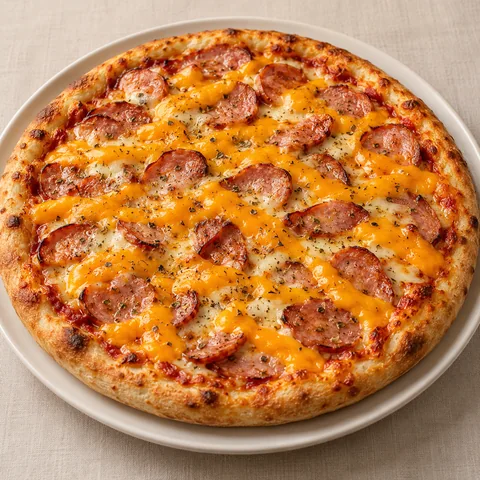 Imagem ilustrativa de pizza Calabresa e Cheddar